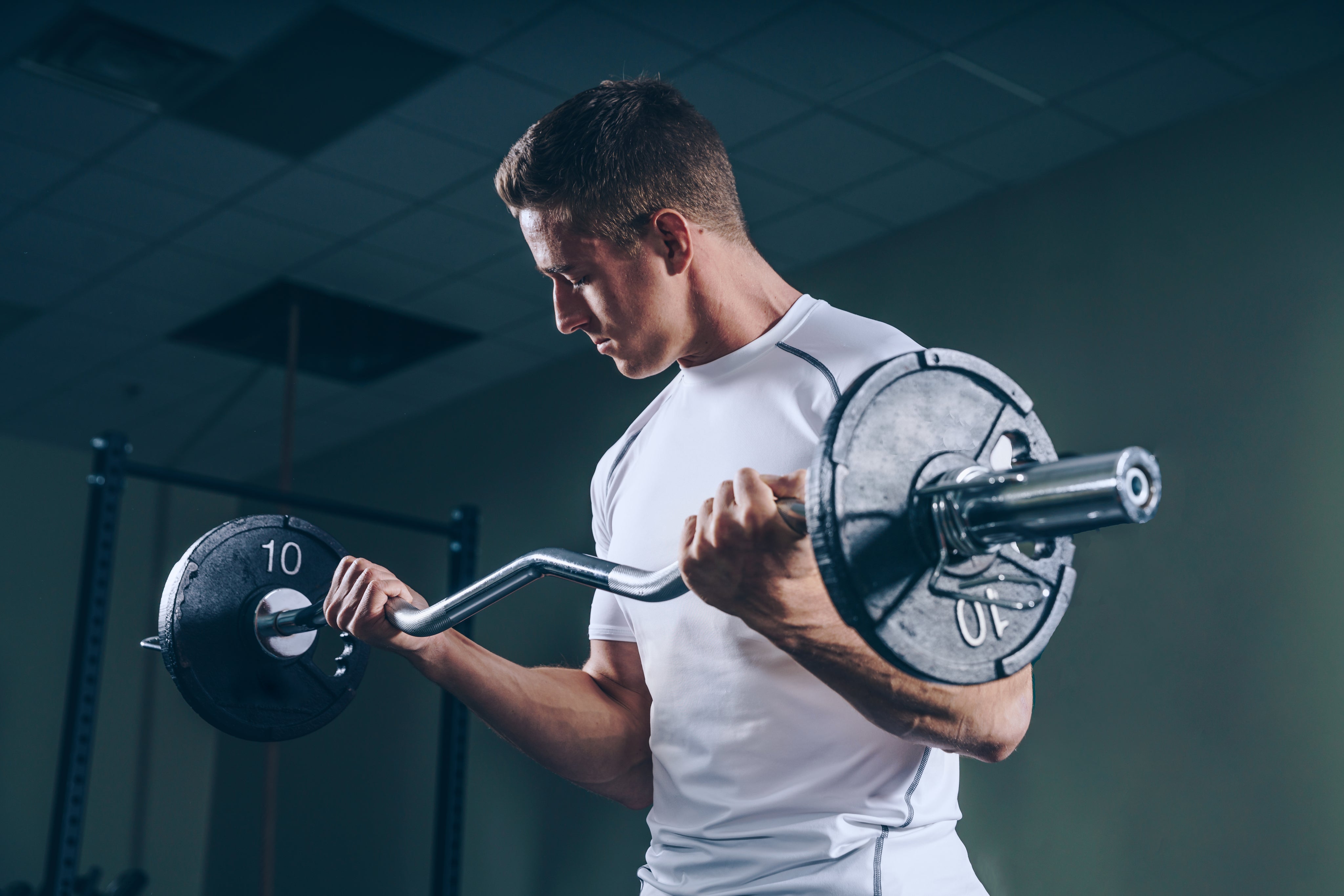 man arm lifting weights in gym