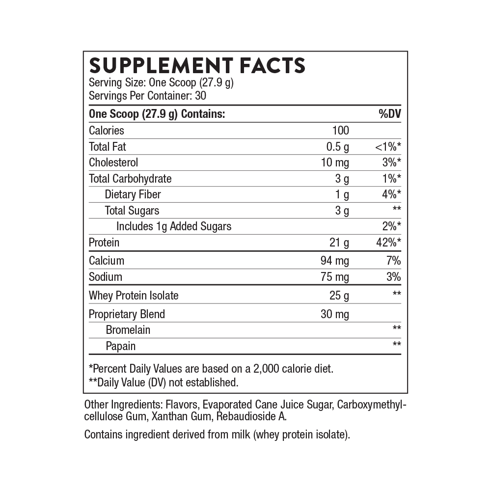 Whey Protein Isolate - Vanilla Flavored label